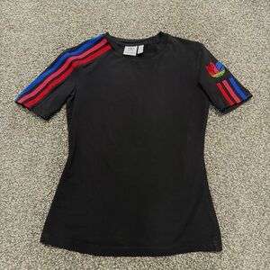 Adidas Black Tee with Red and Blue Accents